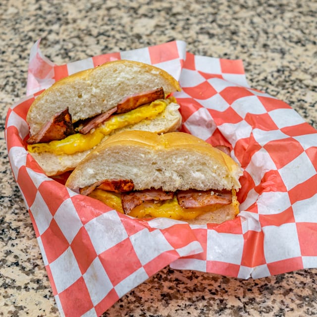 Turkey Bacon, Egg, & Cheese Sandwich.