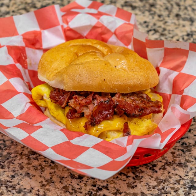 Pastrami, Egg, & Cheese Sandwich.