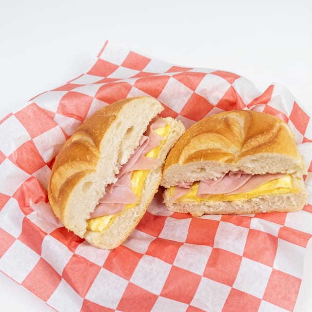 Sliced Ham, Egg, & Cheese Sandwich.